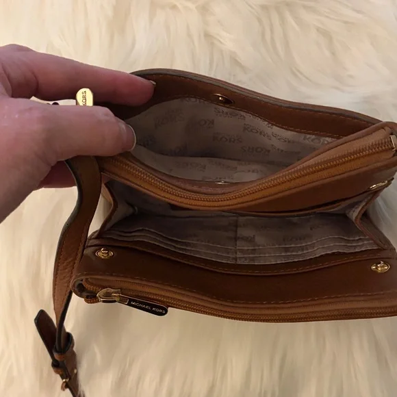 Michael Kors Cognac Leather MK Logo Crossbody Bag - Picture 13 of 13